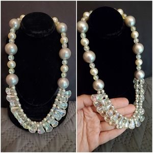 Vintage Faux-Pearl and Iridescent Bead Necklace